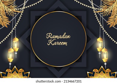 Ramadan Kareem Islamic style background with black gold luxury and element