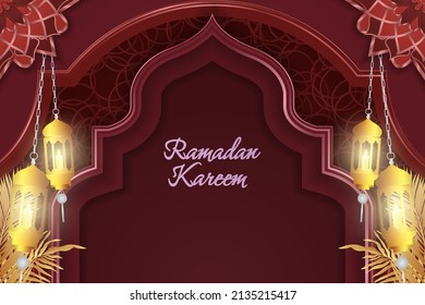 Ramadan Kareem Islamischer Hintergrund rote Farbe mit schöner Lampe