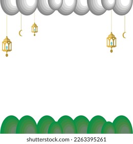 Fondo de estilo islámico kareem de Ramadán con adornos colgados en las nubes