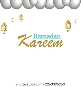 Ramadan kareem Islamic style background with hanging ornaments on clouds