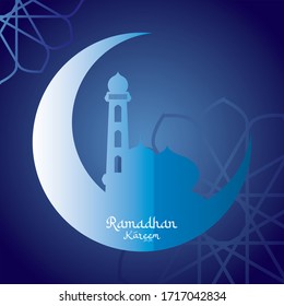 Fondo islámico vectorial Ramadan Kareem con mezquita.
