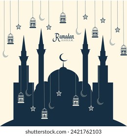 Ramadan kareem islamic vector typography. greeting card, arabic writing ramadhan illustration drawing clipart art stylish.