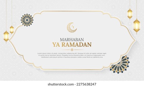 Ramadan Kareem Islamic white and golden background with Arabic pattern ornaments