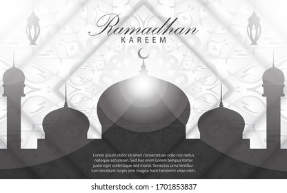 Ramadan Kareem islamic wishes celebration background. Invitations template design with luxury and elegant style. Vector illustration graphic layout can use for greeting card, poster, flyer, banner 