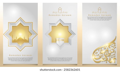 Ramadan Kareem Kaaba and mosque paper style for greeting and banner background