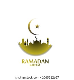 ramadan kareem label or logo for greeting card with al quds ilustration