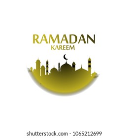 ramadan kareem label or logo for greeting card with al quds ilustration