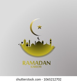 ramadan kareem label or logo for greeting card with al quds ilustration