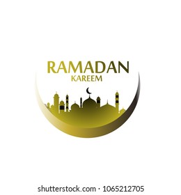 ramadan kareem label or logo for greeting card with al quds ilustration