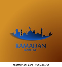ramadan kareem label or logo for greeting card with al quds ilustration, blue mosque