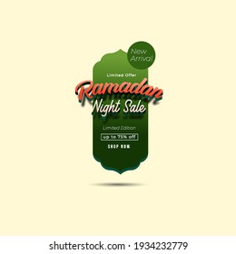 Ramadan Kareem Label sale banner, sticker, badge, ads pop up banner. Special offer ramadan Night sale limited edition. Islamic promotion vector illustration