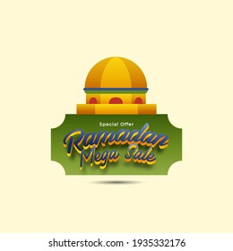 Ramadan Kareem Label sale banner, sticker, badge, ads pop up banner. Special offer Ramadan Mega Sale. Islamic promotion vector illustration