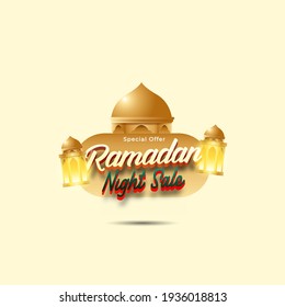 Ramadan Kareem Label sale banner, sticker, badge, ads pop up banner. Special offer ramadan Night Sale. Islamic promotion vector illustration with realistic and Luxury style