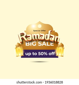 Ramadan Kareem Label sale banner, sticker, badge, ads pop up banner. Special offer Ramadan Big Sale. Islamic promotion vector illustration with realistic and Luxury style