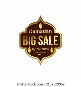 Ramadan Kareem Label Sale Banner, Sticker, Badge, Ads Pop Up Banner. Special Offer Ramadan Big Sale. Islamic Promotion Vector Illustration With Realistic And Luxury Style