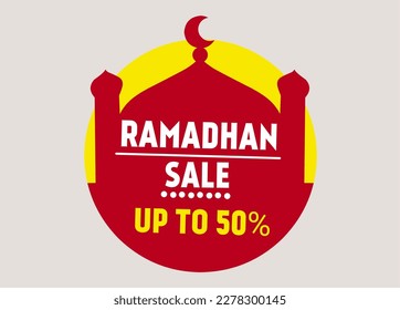 Ramadan Kareem Label sale banner, sticker, badge, ads pop up banner. Special offer ramadan big sale. Islamic promotion vector illustration.