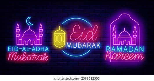 Ramadan Kareem labels collection. Eid al Adha. Eid Mubarak. Muslim holiday. Vector stock illustration
