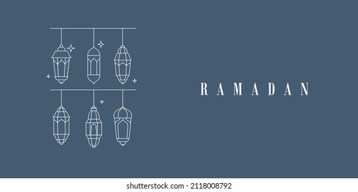 Ramadan Kareem. lamp. Islamic greeting card template with ramadan for wallpaper design. Poster, media banner. Minimalistic linear vector illustration.