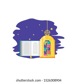Ramadan Kareem lamp with koran book vector illustration design