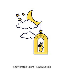 Ramadan Kareem lamp with moon vector illustration design