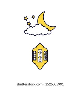 Ramadan Kareem lamp with moon vector illustration design
