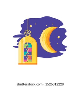 Ramadan Kareem lamp with moon vector illustration design