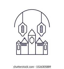 Ramadan Kareem lamp with mosque castle vector illustration design
