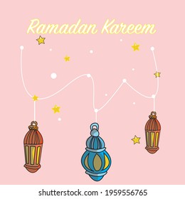 ramadan kareem lamps background vector illustration. Hand drawn concept. For gift card, card, flayer, icon, banner, sticker, web landing page