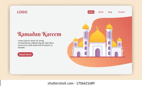 Ramadan Kareem landing page with illustration of mosque