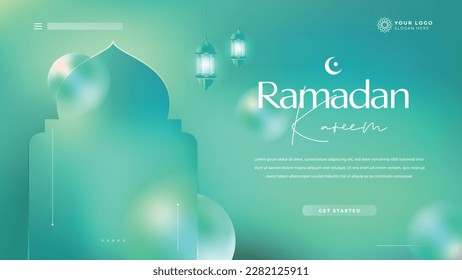 Ramadan Kareem Landing Page Template Design Beauty Green Holographic Glass Morph