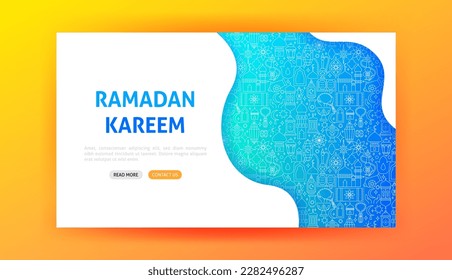 Ramadan Kareem Landing Page. Vector Illustration of Outline Design.