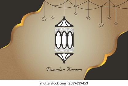 Ramadan Kareem lantern background with lumps, stars, yellow light background with vector illustration.