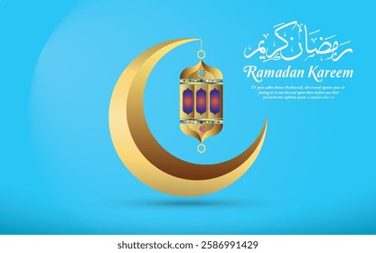 ramadan kareem lantern background poster, card banner with moon, lump, blue and Wight background. with vector illustration  