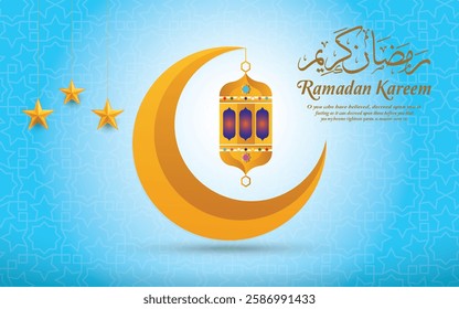 ramadan kareem lantern background poster, card banner with moon, lump, blue and Wight background. with vector illustration  