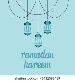 Ramadan kareem lantern blue color design. Editable file