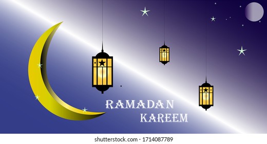 ramadan kareem lantern with a blue outer space background