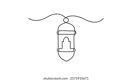 Ramadan Kareem lantern continuous one line drawing