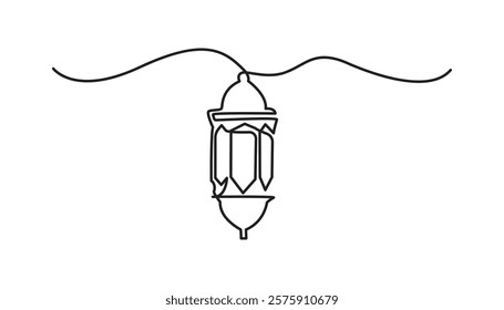 Ramadan Kareem lantern continuous one line drawing