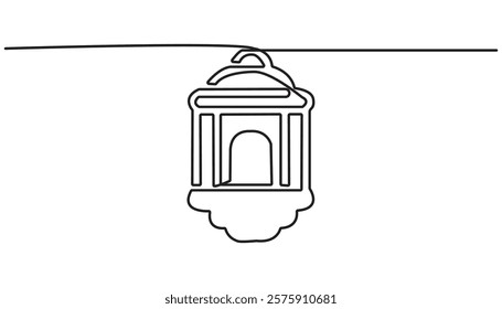 Ramadan Kareem lantern continuous one line drawing