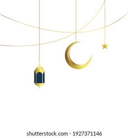 Ramadan kareem with lantern and crescent moon in Gold color