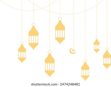 Ramadan Kareem Lantern Decoration with Moon and Star Ornament. Isolated on White Background.