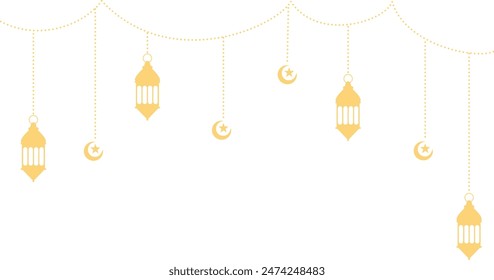 Ramadan Kareem Lantern Decoration with Moon and Star Ornament. Isolated on White Background.
