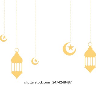 Ramadan Kareem Lantern Decoration with Moon and Star Ornament. Isolated on White Background.