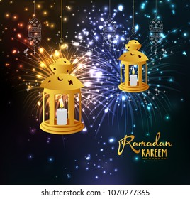 Ramadan Kareem lantern design background. Illustration for greeting card, poster and banner