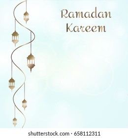 Ramadan Kareem lantern in a flat style. Design template for holiday arabic illustration, Ramadan invitation card. Greetings for islamic holiday.
