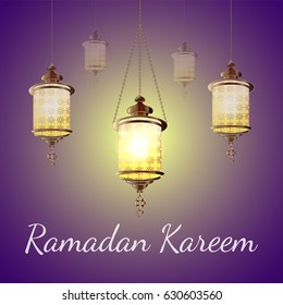 Ramadan Kareem lantern.  Glow arabic illustration, Ramadan invitation card on a glow background.