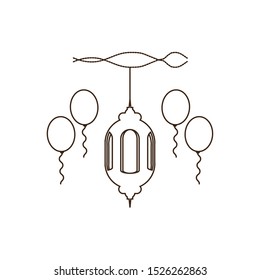 ramadan kareem lantern hanging and balloons helium vector illustration design