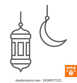 Ramadan kareem lantern line icon, outline style icon for web site or mobile app, decoration and Ramadan, Arabic lantern vector icon, simple vector illustration, vector graphics with editable strokes.