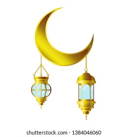 ramadan kareem lantern and moon hanging