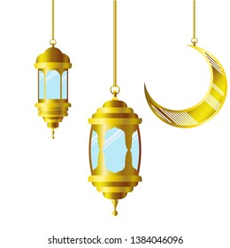 ramadan kareem lantern and moon hanging